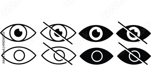 eye icon set. vision icon, see view icons - eyesight symbol - invisible eye hide icon, incognito icon no eye view hidden icon set. Hidden icon vector