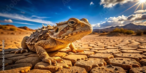 Horned Lizard in Desert Sand - Wide Angle Photography photo