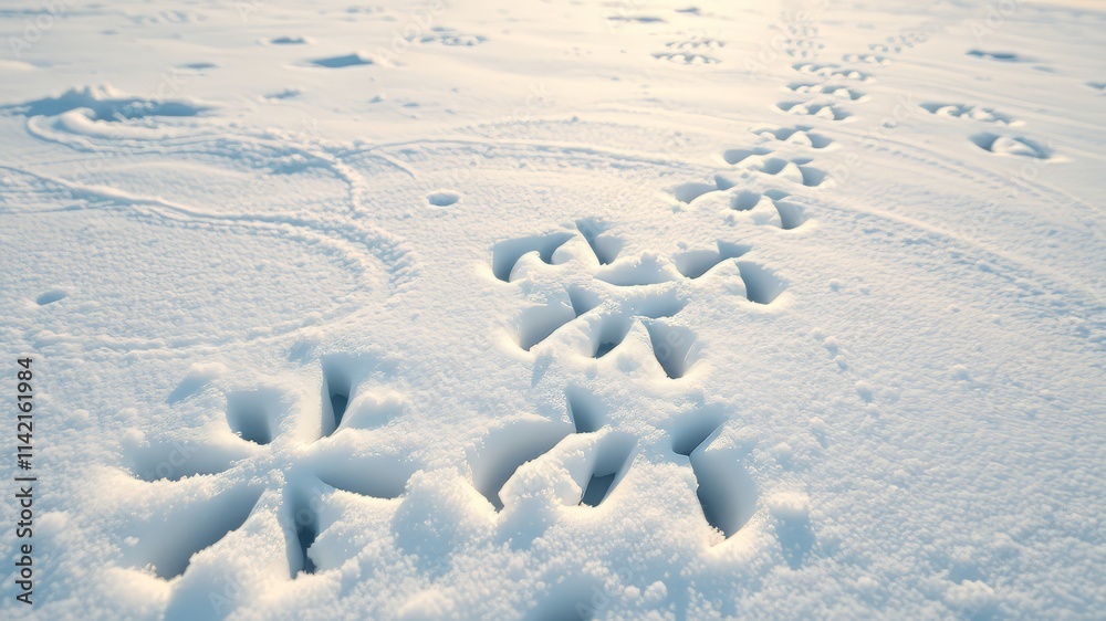Obraz premium Fox Tracks in Snowy Altai Mountains, Sunny Day, Vivid Colors, Russia