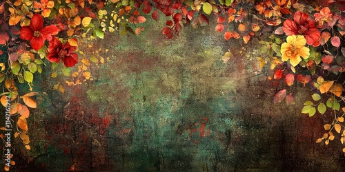 Painting of a flowery background with a red flower in the foreground
