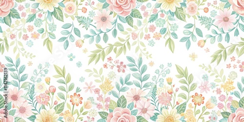Wallpaper Mural Floral pattern on white background with pastel colors and delicate floral designs , fabric, artwork,  fabric, artwork, flower Torontodigital.ca