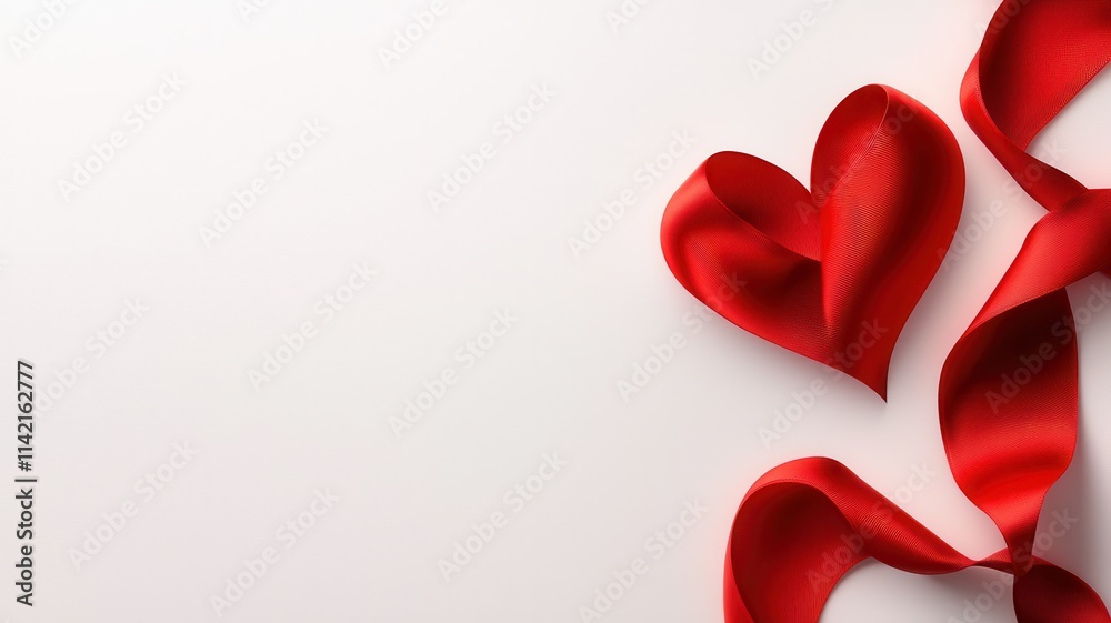 Clean and simple Valentine's Day background concept. Red hearts and ribbons create a romantic and festive atmosphere on a light background. Clean and simple Valentine's Day background concept. Red hearts and ribbons create a romantic and festive atmosphere on a light background.