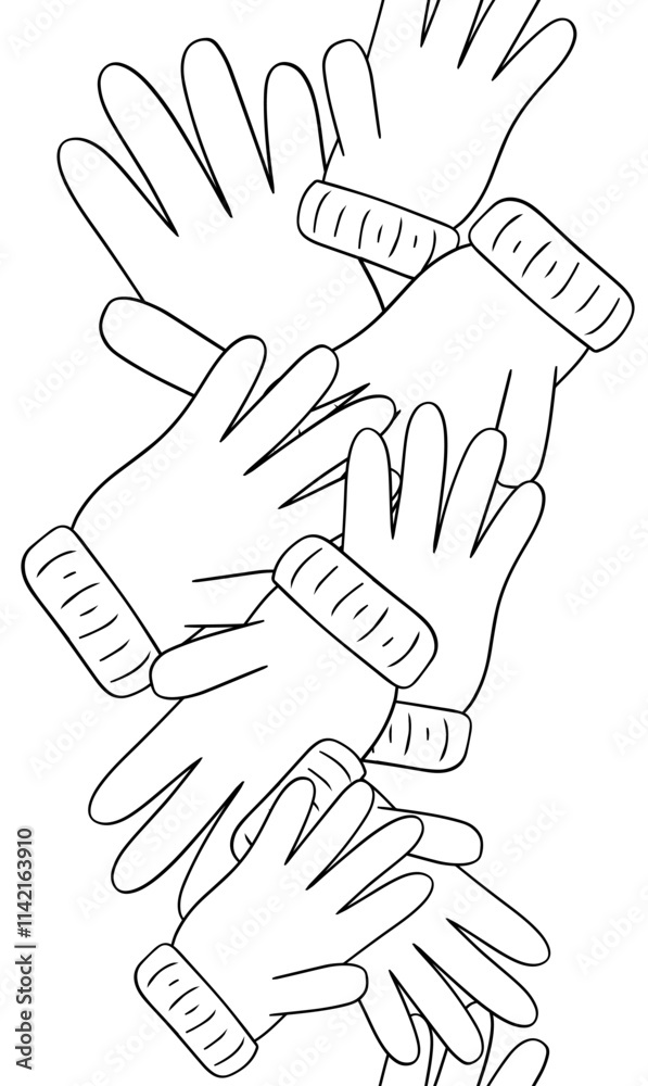Vector graphic line seamless border with winter warm gloves. Warm knitted winter clothes, web banner design, print, holiday Vector graphic line seamless border with winter warm gloves. Warm knitted winter clothes, web banner design, print, holiday
