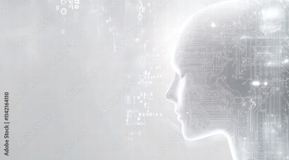 Abstract futuristic background with white and gray colors, glowing lights on circuit board patterns Abstract futuristic background with white and gray colors, glowing lights on circuit board patterns
