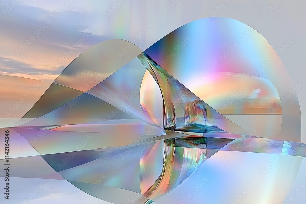 Abstract iridescent waves with reflected colors and light play Abstract iridescent waves with reflected colors and light play