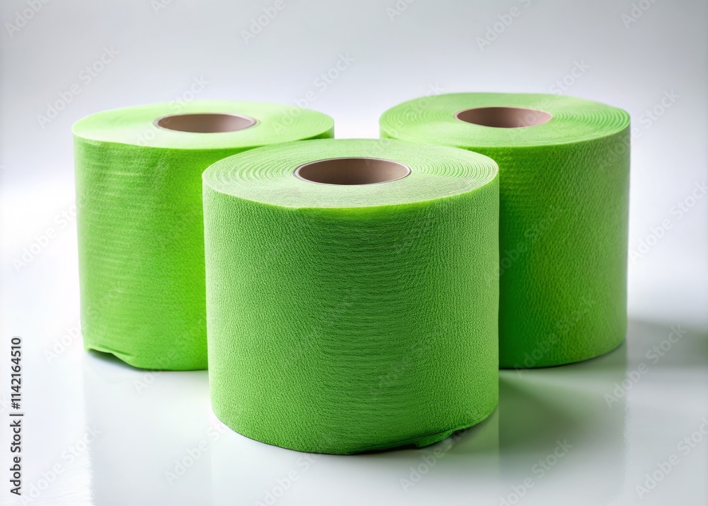 Three Rolls Green Soft Toilet Paper - Wide Angle Photography Three Rolls Green Soft Toilet Paper - Wide Angle Photography