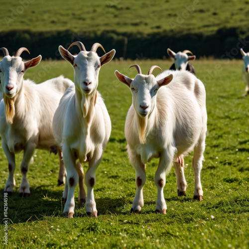 Nutztiere - Ziegen auf grünerr Sommerwiese photo