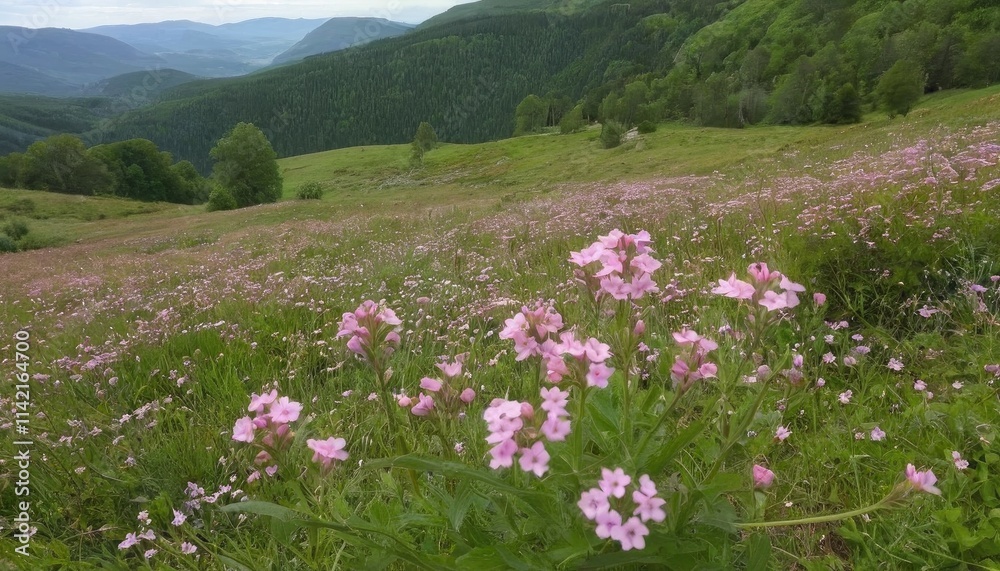 meadow with flowers and mountains meadow with flowers and mountains