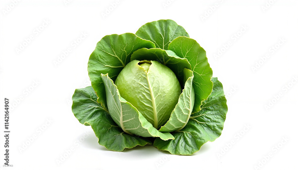 Fototapeta premium Fresh green cabbage on a white background, copy space, trend, the best