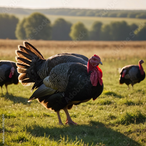 Nutztiere - Farbenfrohe Truthähne in ländlicher Umgebung photo