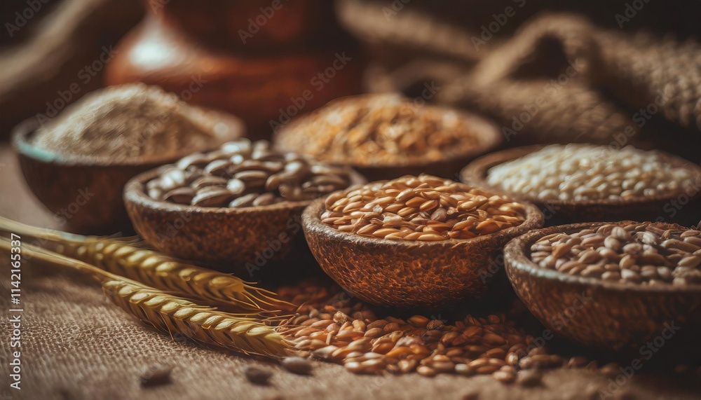 whole grains showcasing essential micronutrients, with a textured backdrop whole grains showcasing essential micronutrients, with a textured backdrop
