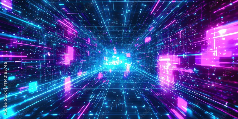Blue and pink tunnel with many lights Blue and pink tunnel with many lights