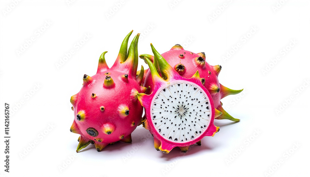 Obraz premium Fresh pitaya (dragon fruit) on a white background, copy space, trend, the best
