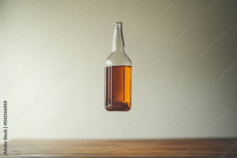 Amber liquid floats inside a glass bottle Amber liquid floats inside a glass bottle