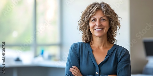 Portrait of speech pathologist standing warmly in clinic setting, assisting with speech therapy photo