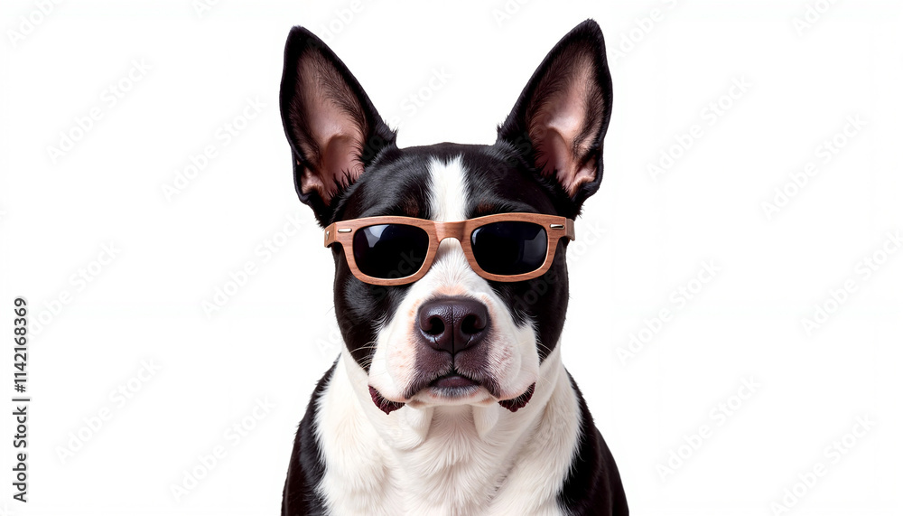 Cool dog wearing sunglasses on a white background, confident, stylish, playful, pet concept, copy space Cool dog wearing sunglasses on a white background, confident, stylish, playful, pet concept, copy space