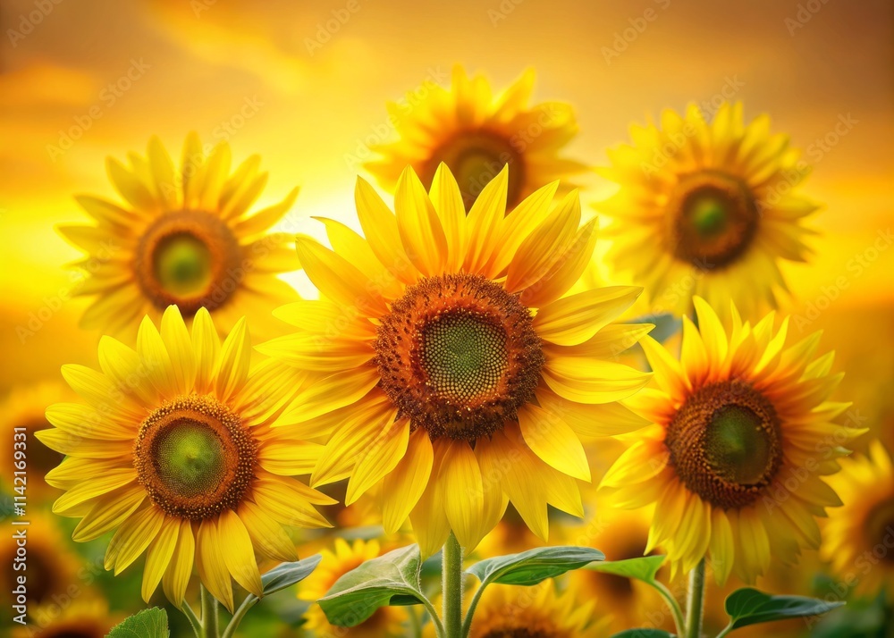 Obraz premium Vibrant Sunflowers Yellow Background - Summer Floral Photography Medium Shot