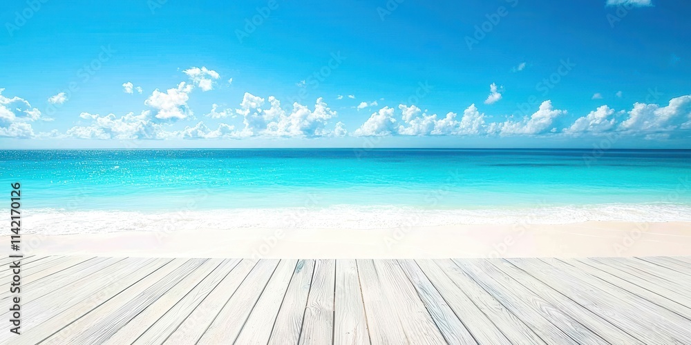 Fototapeta premium Beautiful blue ocean with a wooden boardwalk