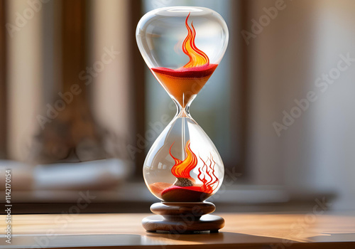 beautiful hourglass of the elements, fire, water, earth, air, copy space