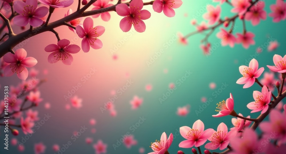 Cherry Blossoms (Summer Parades) – Pink cherry blossoms gently swaying in the breeze, surrounded by golden fireflies, with a festive background of orange and teal lights. Cherry Blossoms (Summer Parades) – Pink cherry blossoms gently swaying in the breeze, surrounded by golden fireflies, with a festive background of orange and teal lights.