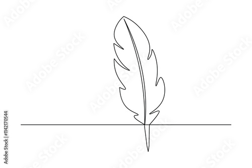 Bird feather continuous one line drawing of feather isolated outline flat vector illustration