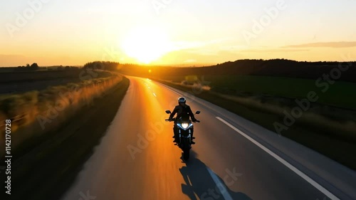 Fast Motorcycle on the  road riding having fun driving the empty road at sunset. generative ai