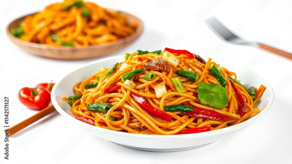 Spicy Fried Vegetable Chow Mein - Delicious Asian Noodles Dish Isolated Spicy Fried Vegetable Chow Mein - Delicious Asian Noodles Dish Isolated