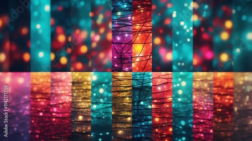 A vivid display of multicolor abstract light patterns, showcasing an array of glowing bokeh effects and textures.