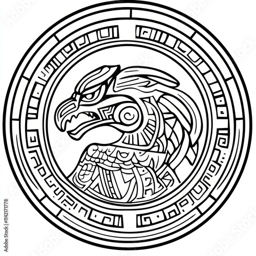 Stylized Eagle Head in Circular Aztec Design photo