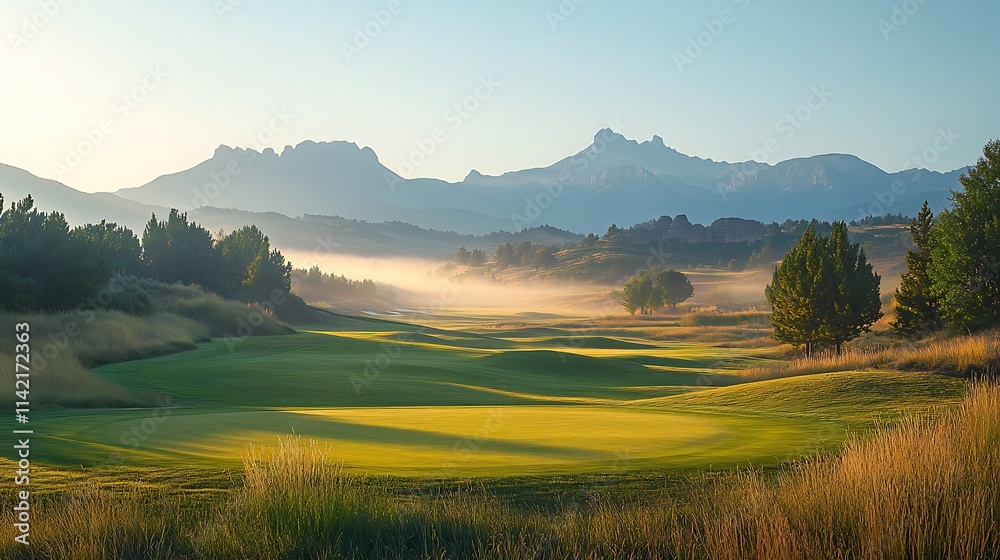 Obraz premium Majestic Mountain Golf Course Sunrise Vista