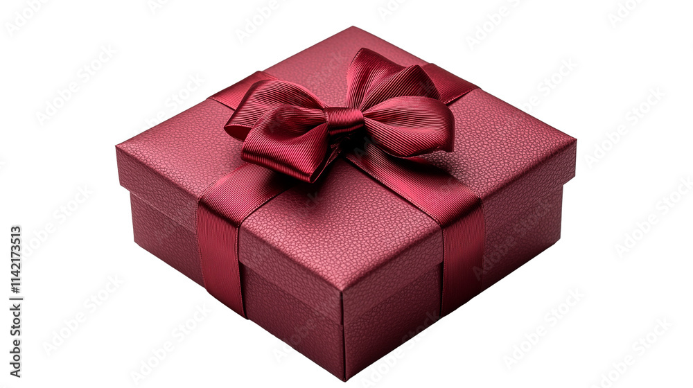 Elegant red Christmas gift box with shiny satin ribbon bow on transparent background Elegant red Christmas gift box with shiny satin ribbon bow on transparent background