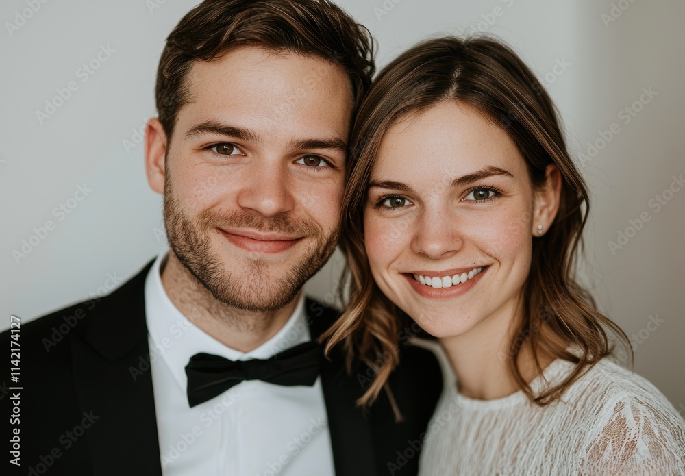 Affectionate Couple in Formal Attire Smiling for the Camera Affectionate Couple in Formal Attire Smiling for the Camera