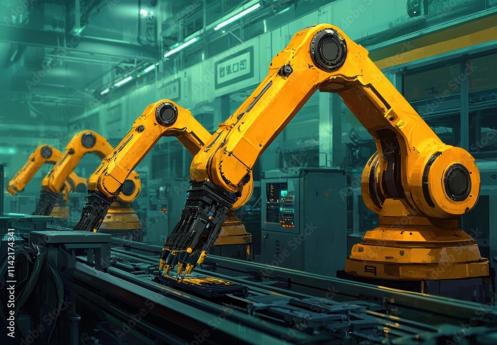 Advanced Robotics in Industrial Automation with Yellow Robotic Arms Advanced Robotics in Industrial Automation with Yellow Robotic Arms