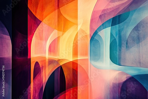 Abstract colorful geometric design with arched patterns in multihued palette photo