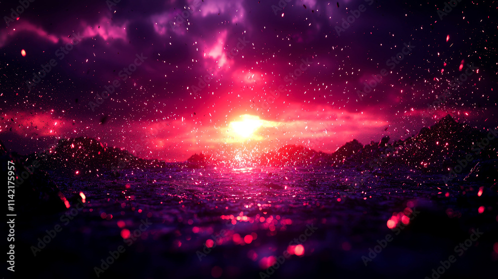 Magical sunset over dark water. Magical sunset over dark water.