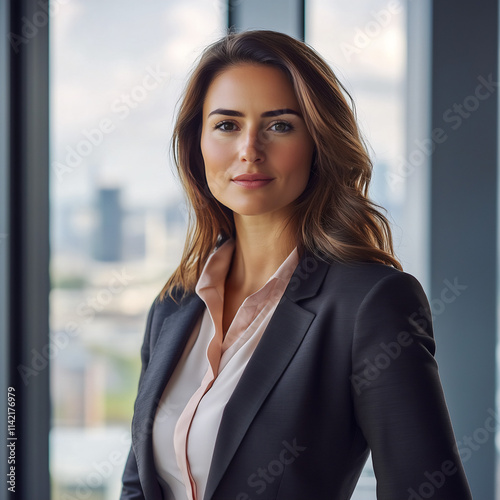 a businesswoman poses in the office