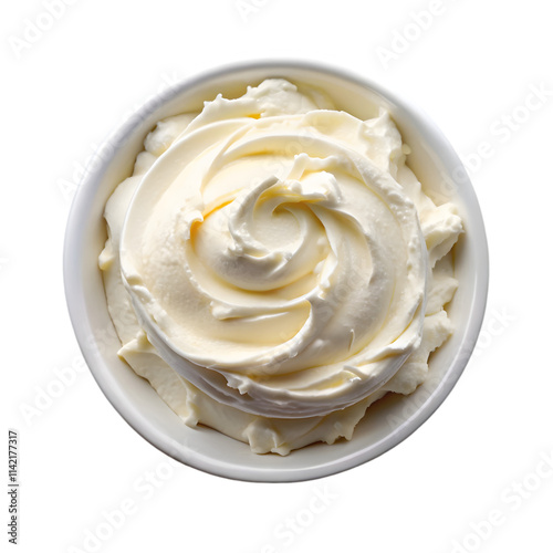 white bowl cream cheese top view isolated on transparent background