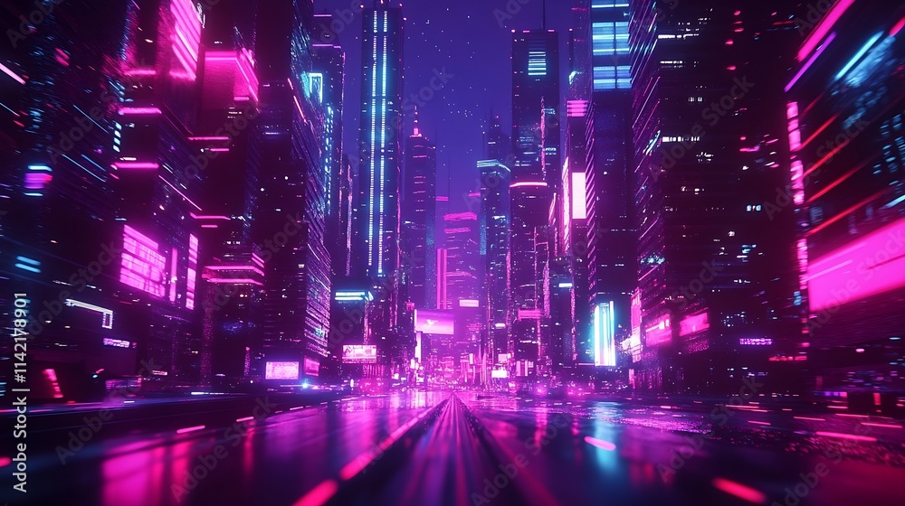 Neon-lit futuristic cityscape at night. (1)