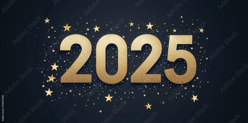 Naklejka premium Happy new 2025 year background with golden elements. Holiday winter greeting banner