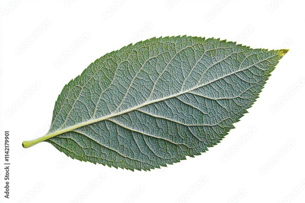 Obraz premium A green leaf with a yellow stem on a white background