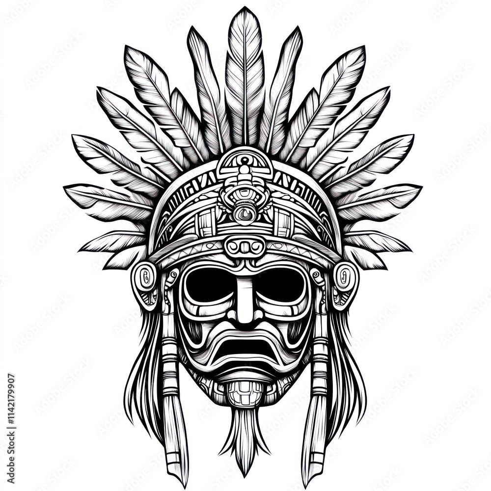 Obraz premium Ornate Native American Mask with Feather Headdress