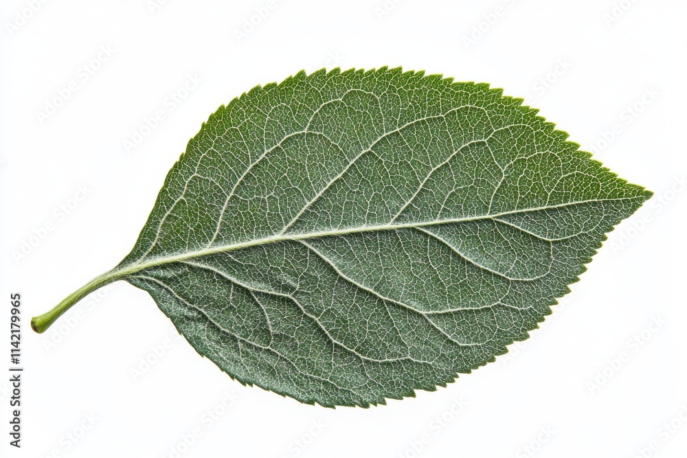 Fototapeta premium A green leaf with a yellow stem on a white background