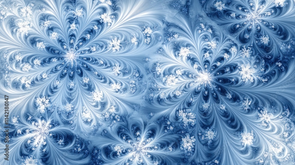 Intricate blue and white snowflake fractal pattern. Intricate blue and white snowflake fractal pattern.