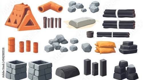 Road Construction Elements Flat Vector Set