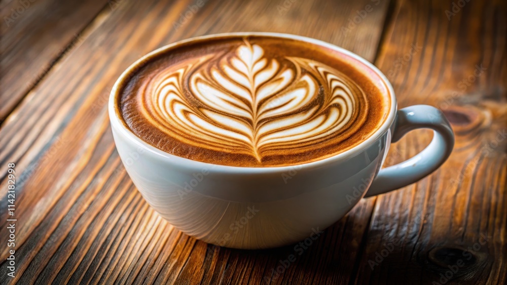 Artistic latte foam design on a cup, hot coffee, morning routine, hot coffee Artistic latte foam design on a cup, hot coffee, morning routine, hot coffee