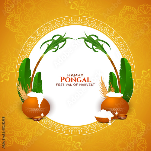 Happy Pongal Indian festival decorative yellow background