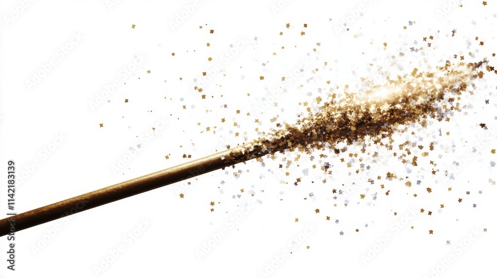 Sparkling particles burst from a wooden spear in this captivating image. It represents creativity and energy in motion. Explore the dynamic beauty of this scene. Generative AI