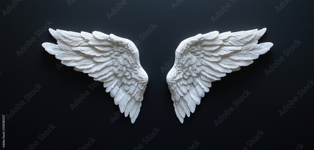 Fototapeta premium A beautiful pair of white angel wings displayed on a black background