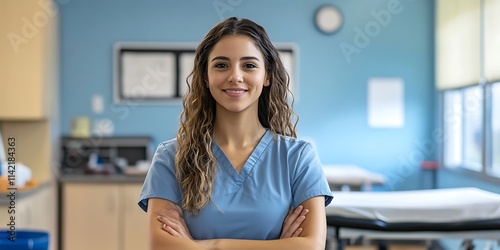 Female occupational therapist standing in a therapy room, working with patients to enhance their mobility photo