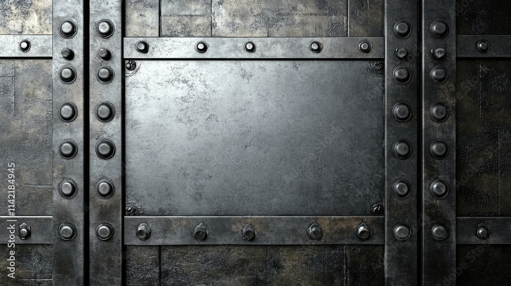 Textured Metallic Wall with Rivets and Industrial Design Elements Textured Metallic Wall with Rivets and Industrial Design Elements